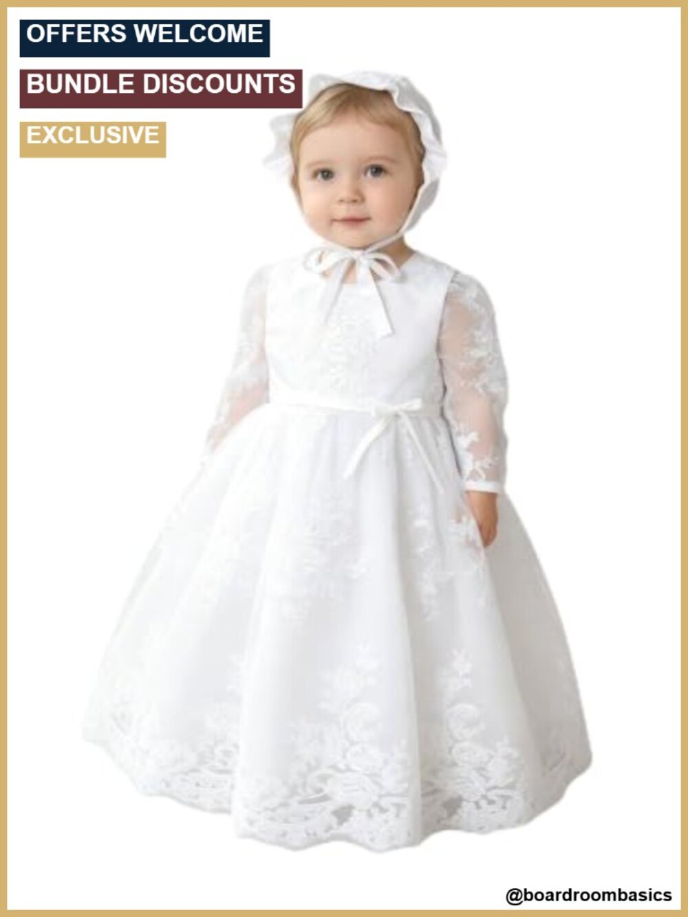 Baby Girls Lace Christening Gown with Bonnet Floral Baptism Dress